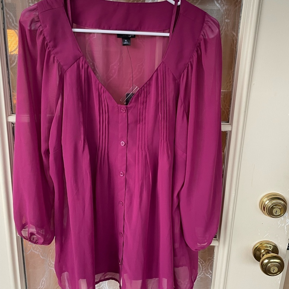 East 5th Fuchsia Pleated Blouse - Picture 1 of 5